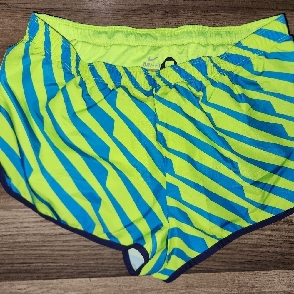NIKE Lime Green & Blue Athletic Shorts Size Large Dri Fit